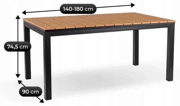 Zestaw Mebli Ogrodowych Stół ARGOS 140-180 cm Dąb/Czarny i 6x Krzesło CORTO Szare
