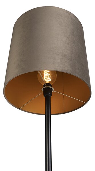 Lampa stojąca czarna z abażurem z aksamitu w kolorze taupe i złotym 40 cm - Simplo
