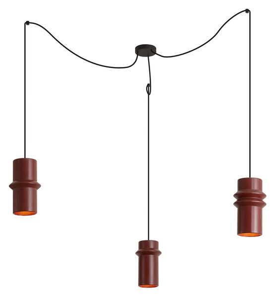 Retro Lampa Wisząca Czerwona z Czarnymi 3-punktami Światła - Monti