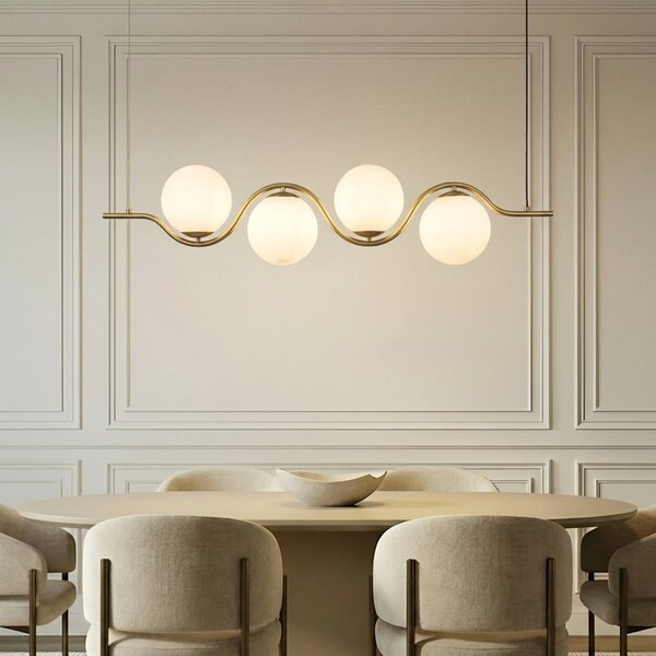 Lampa Wisząca Lucande, Isandro, ściemnialny, złoty | mosiężny, jadalnia, szkło, design