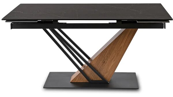 Stół Rozkładany Prostokątny REX 160-220 cm Ceramiczny Czarny Marmur/Dąb Japandi