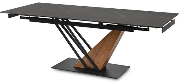 Stół Rozkładany Prostokątny REX 160-220 cm Ceramiczny Czarny Marmur/Dąb Japandi