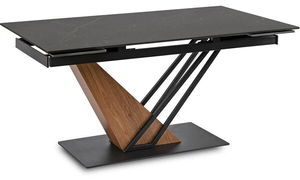 Stół Rozkładany Prostokątny REX 160-220 cm Ceramiczny Czarny Marmur/Dąb Japandi
