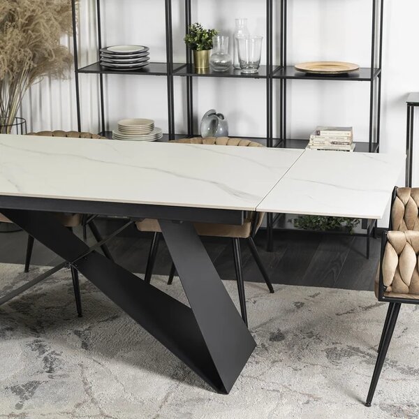 Stół Rozkładany Prostokątny VICTOR 160-240 cm Ceramiczny Biały Marmur/Czarny do Jadalni Loft
