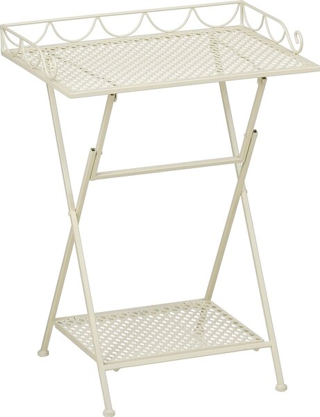 Mica Decorations Marseille Stolik balkonowy – póka na roliny – 50 x 38 x 68 cm – stolik pomocniczy – elazo odporne na warunki atmosferyczne – meble balkonowe – kolor zamanej bieli