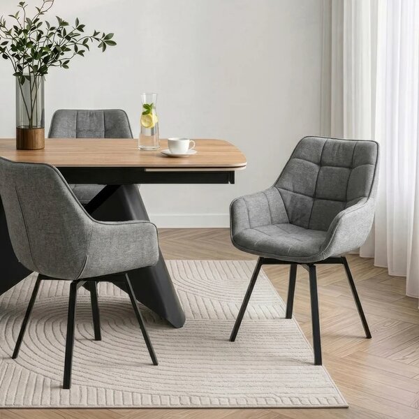 Zestaw 6x Krzesło Tapicerowane Obrotowe do Salonu LUNA 2 Szare Nowoczesne Loft
