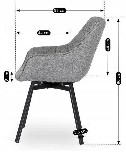 Zestaw 6x Krzesło Tapicerowane Obrotowe do Salonu LUNA 2 Szare Nowoczesne Loft