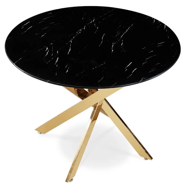 Stół Okrągły Szklany BALI 100 cm Czarny Marmur/Złoty Glamour