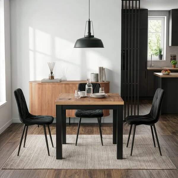 Stół Kwadratowy Rozkładany MAX 80-160 cm Dąb Craft/Czarny Loft