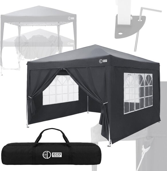 Pawilon ECD Niemcy, 3x3 m, antracytowy, wodoodporny, stabilny, odporny na warunki zimowe, pawilon skadany typu "pop-up", pawilon ogrodowy, namiot ogrodowy skadany, pawilon imprezowy do uytku zewntrznego