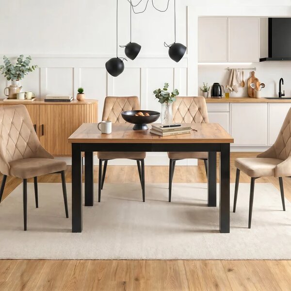Stół Prostokątny Rozkładany SKUBI 120-160 cm Dąb Craft/Czarny Loft