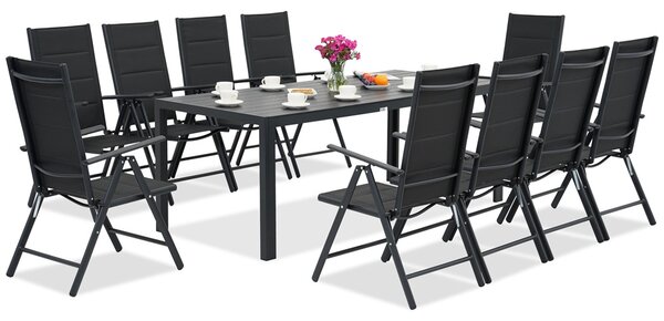 Meble ogrodowe aluminiowe polywood z dużym stołem Verona dla 10 osób Garden Point czarne