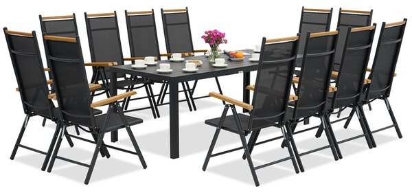 Meble ogrodowe aluminiowe polywood Verona Wood z dużym stołem dla 12 osób Garden Point czarne