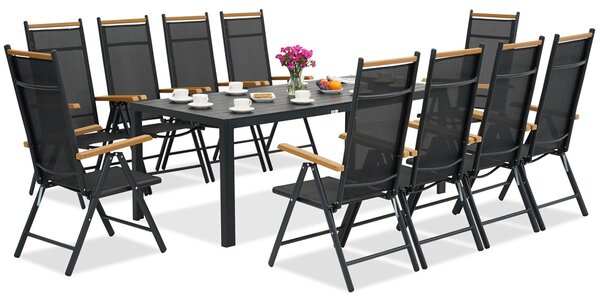 Meble ogrodowe aluminiowe polywood Verona Wood z dużym stołem dla 10 osób Garden Point czarne