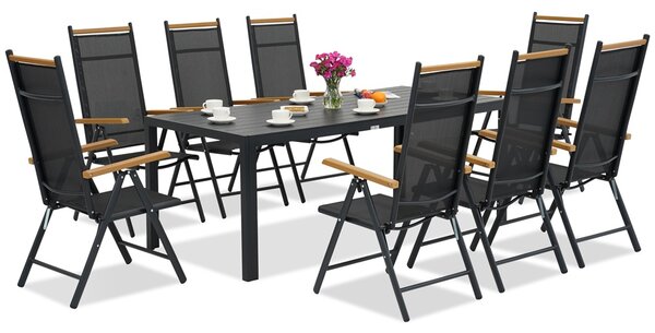 Meble ogrodowe aluminiowe polywood Verona z dużym stołem Wood dla 8 osób Garden Point czarne