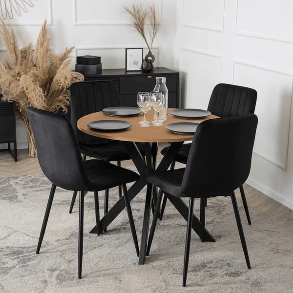 Stół Okrągły LAUREN 80 cm Dąb Złoty/Czarny Loft