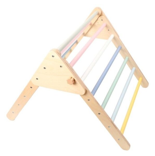 Drewniany trójkąt Piklera MONTY, 59 cm, z deską Montessori, wielokolorowy ELIS design