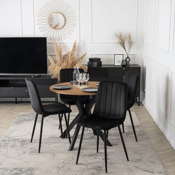 Stół Okrągły LAUREN 80 cm Dąb Złoty/Czarny Loft