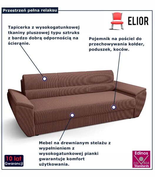 Łososiowa sofa rozkładana z pojemnikiem E9-P06