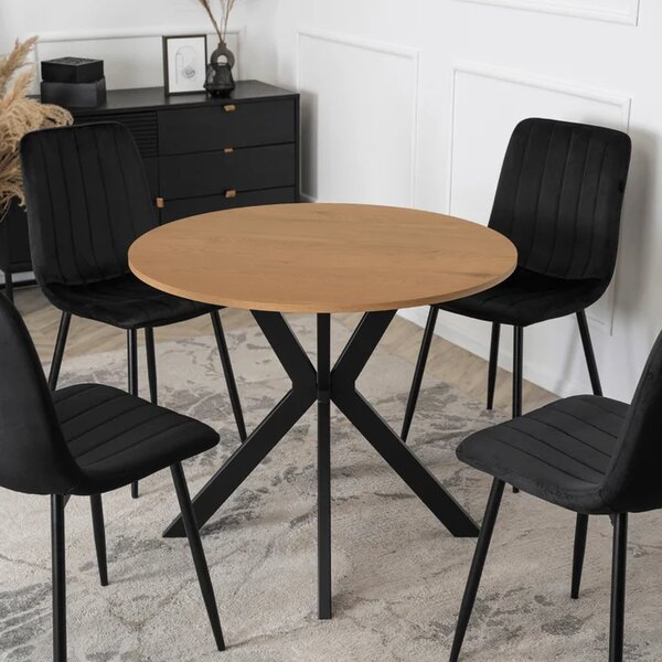 Stół Okrągły LAUREN 80 cm Dąb Złoty/Czarny Loft