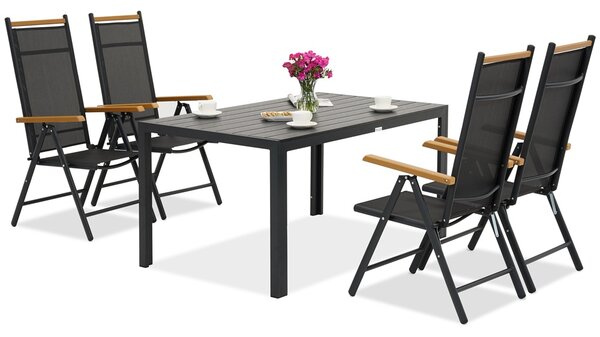 Meble ogrodowe aluminiowe polywood Verona Wood dla 4 osób Garden Point czarne