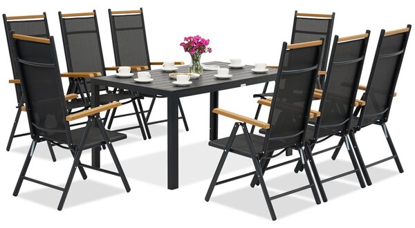 Meble ogrodowe aluminiowe polywood Verona Wood dla 8 osób Garden Point czarne
