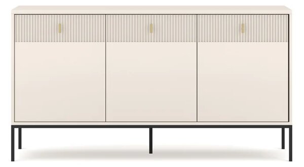 Komoda do Salonu Sypialni MARCOS 154 cm Ryflowana Trzydrzwiowa z Szufladami Kaszmir Glamour
