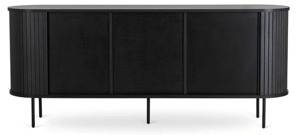 Komoda do Salonu Rozsuwana TRISH 180 cm Czarna Dwudrzwiowa Ryflowana Japandi