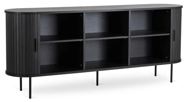 Komoda do Salonu Rozsuwana TRISH 180 cm Czarna Dwudrzwiowa Ryflowana Japandi