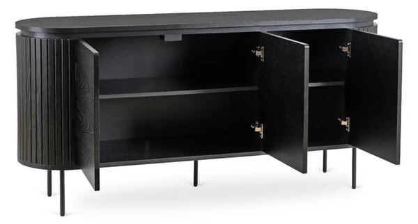 Komoda do Salonu BECK 160 cm Czarna Trzydrzwiowa Ryflowana Nowoczesna