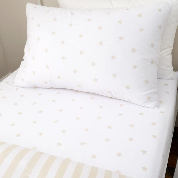 Biało-beżowe bawełniane prześcieradło dziecięce jednoosobowe z gumką 90x190 cm Mini Star & Stripes – Bianca