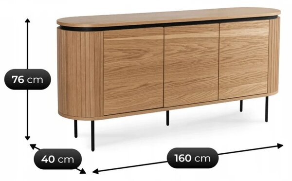 Komoda do Salonu BECK 160 cm Dąb Trzydrzwiowa Ryflowana Nowoczesna