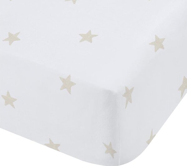 Biało-beżowe bawełniane prześcieradło dziecięce jednoosobowe z gumką 90x190 cm Mini Star & Stripes – Bianca
