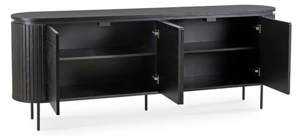 Komoda do Salonu BECK 200 cm Czarna Czterodrzwiowa Ryflowana Nowoczesna