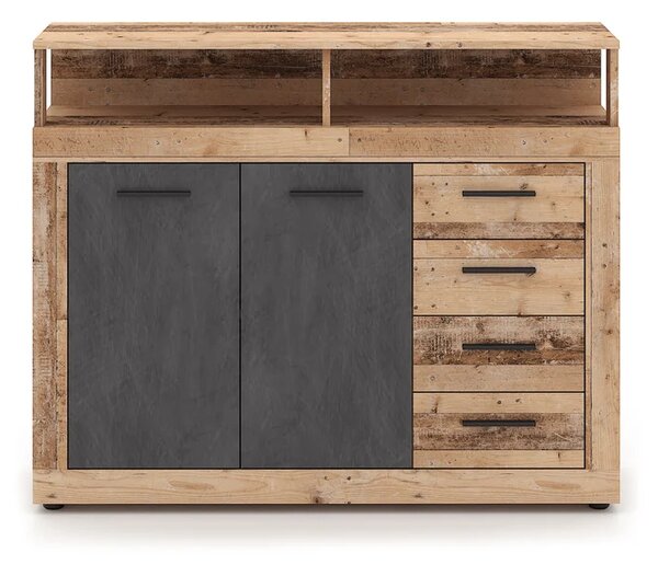 Komoda Dwudrzwiowa z Szufladami BLAGO MIDI A 119,6 cm Surowy Dąb/Czarny Loft
