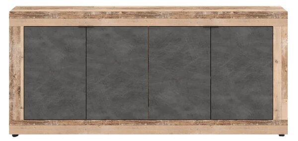 Komoda Czterodrzwiowa BLAGO 180 cm Czarny/Surowy Dąb Loft