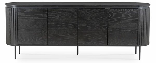 Komoda do Salonu BECK 200 cm Czarna Czterodrzwiowa Ryflowana Nowoczesna