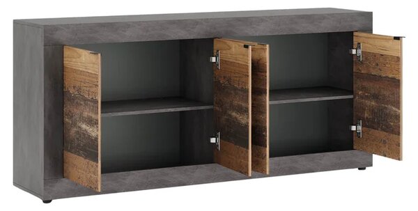 Komoda Czterodrzwiowa BLAGO 180 cm Ciemny Dąb/Czarny Loft