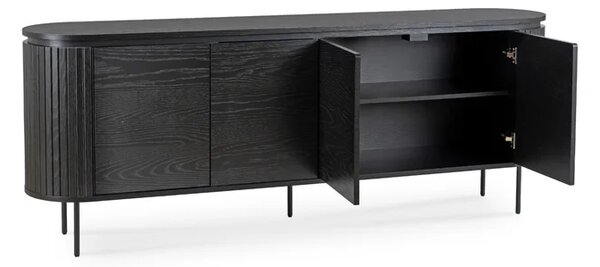 Komoda do Salonu BECK 200 cm Czarna Czterodrzwiowa Ryflowana Nowoczesna