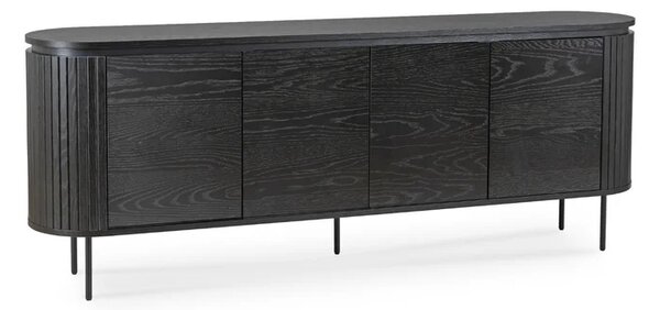 Komoda do Salonu BECK 200 cm Czarna Czterodrzwiowa Ryflowana Nowoczesna