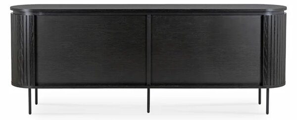 Komoda do Salonu BECK 200 cm Czarna Czterodrzwiowa Ryflowana Nowoczesna