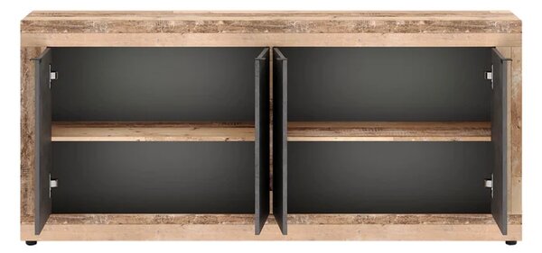 Komoda Czterodrzwiowa BLAGO 180 cm Czarny/Surowy Dąb Loft