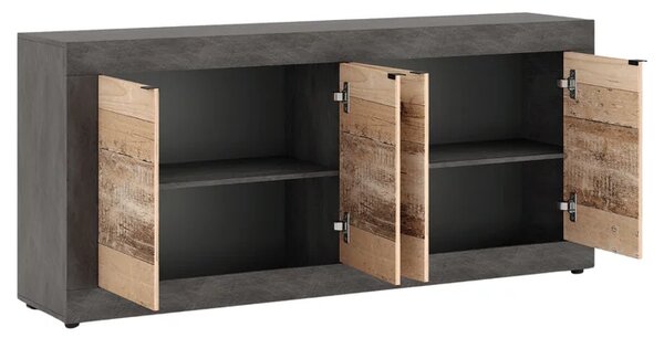 Komoda Czterodrzwiowa BLAGO 180 cm Surowy Dąb/Czarny Loft