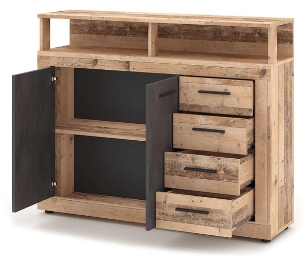 Komoda Dwudrzwiowa z Szufladami BLAGO MIDI A 119,6 cm Surowy Dąb/Czarny Loft