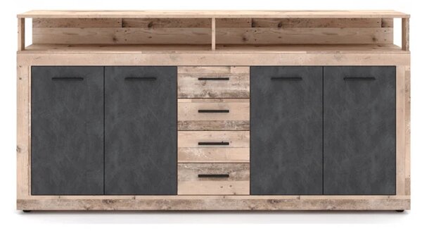 Komoda Czterodrzwiowa BLAGO 190 cm Surowy Dąb/Czarny Loft