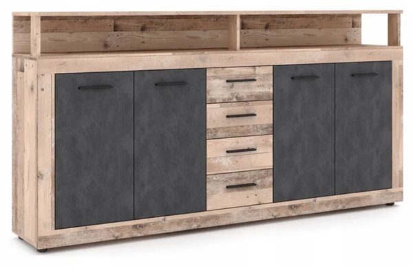 Komoda Czterodrzwiowa BLAGO 190 cm Surowy Dąb/Czarny Loft