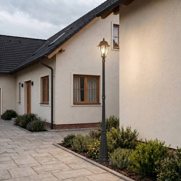 Lampa zewnętrzna Lindby Edana, 211 cm, antracyt, E27, IP44 Edana, czarny, aluminium, nowoczesny