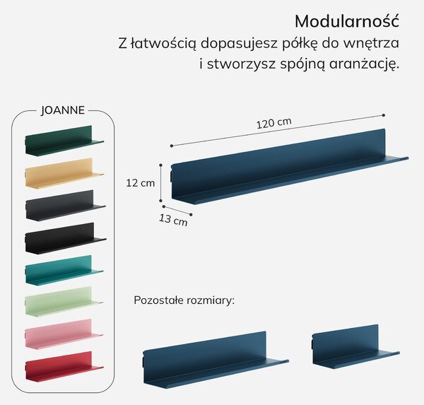 Półka wisząca metalowa granatowa, 1200 mm: JOANNE Modern