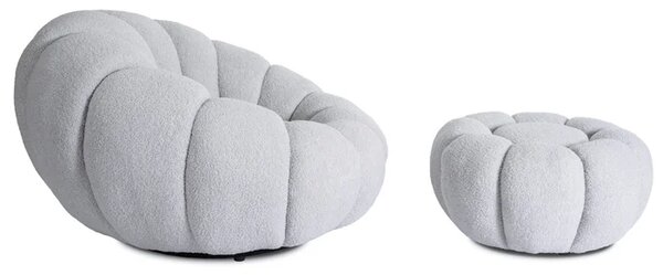 Fotel Wypoczynkowy Obrotowy PETTIT Szary z Pufą w Tkaninie Teddy Boucle