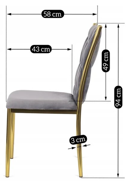 Zestaw 4x Krzesło Tapicerowane Plecione do Salonu DAN Szare Welurowe Glamour
